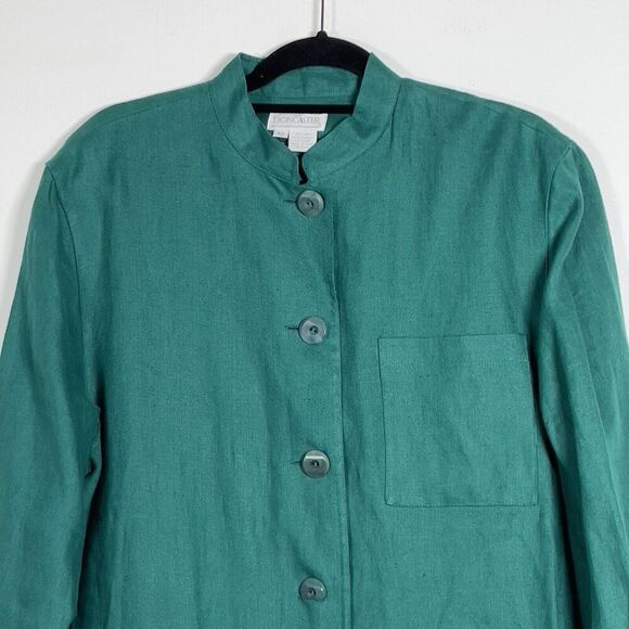 Doncaster Tunic 100% Linen Top Womens Sz 12 Green 3/4 Sleeves Mandarin Collar - Picture 2 of 13